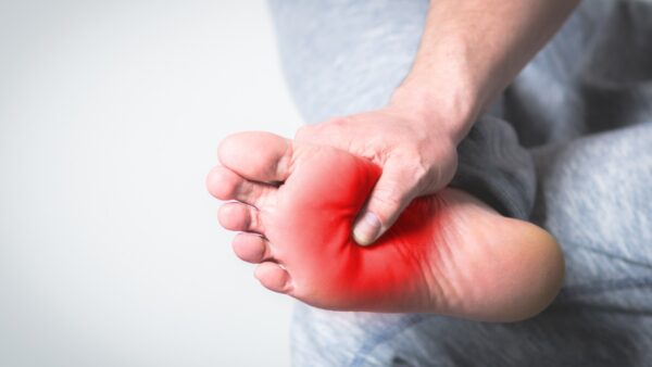 A foot with a large red color overlayed indicating pain.